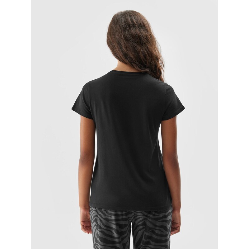 4F Dievčenské tričko s potlačou - čierne