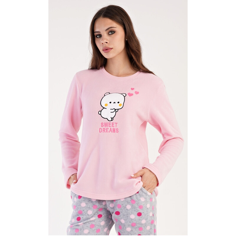 Vienetta Secret Dámske pyžamo dlhé Mačiatko, farba světle růžová, 100% polyester
