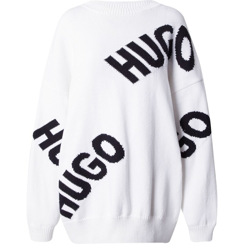 HUGO Oversize sveter Slaria čierna / šedobiela 66050203