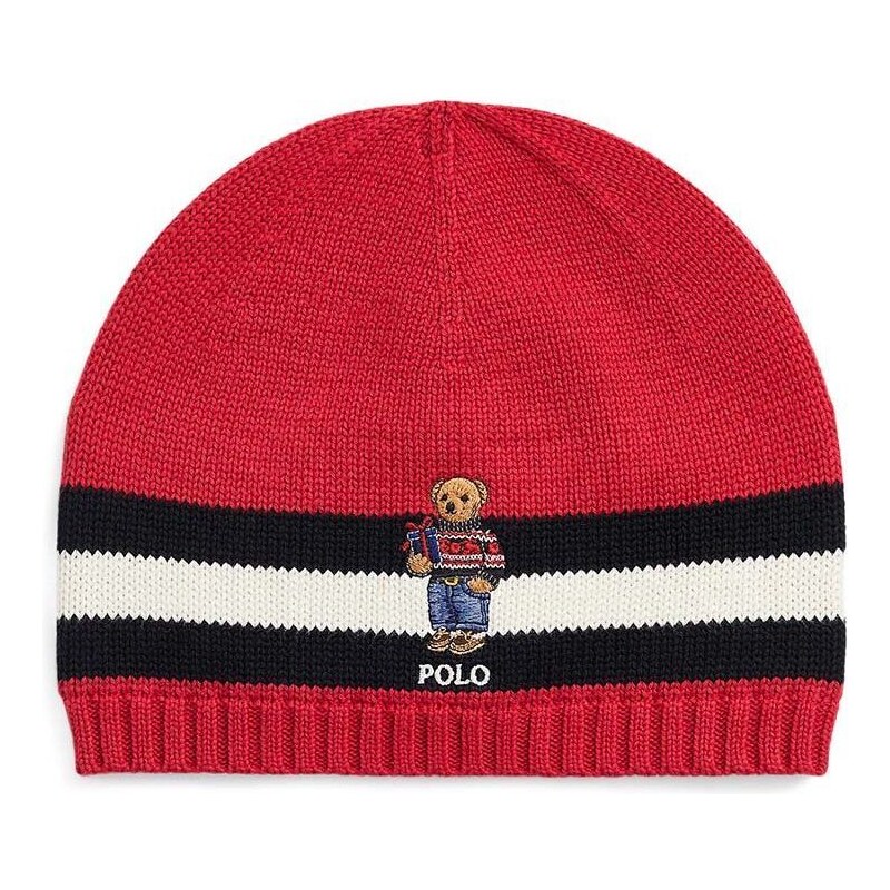 Detská bavlnená čiapka Polo Ralph Lauren červená farba biela