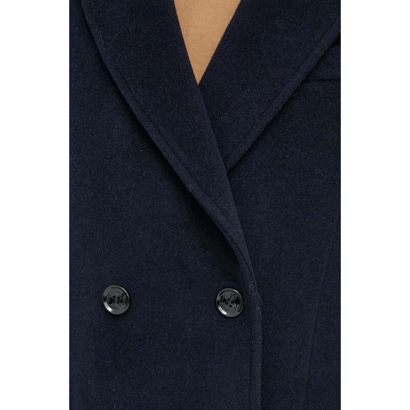 Vlnený kabát Liu Jo tmavomodrá farba, prechodný, dvojradový