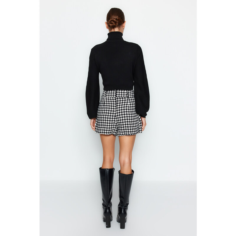 Trendyol Black Crowbar Pattern Woven Short Skirt