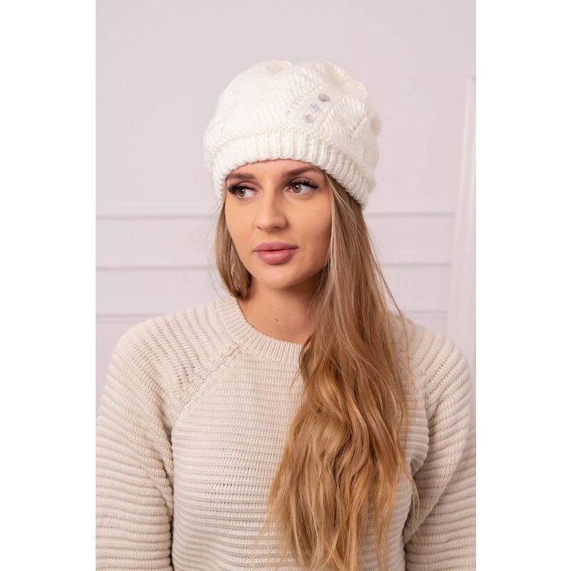 MladaModa Dámska čiapka so zirkónmi K395 farba ecru 46491221