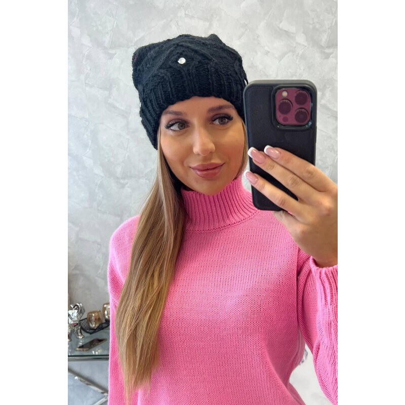 MladaModa Dámska čiapka so zirkónmi K383 čierna 46491259