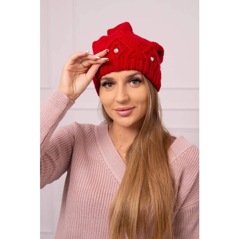 MladaModa Dámska čiapka so zirkónmi K383 červená 46491262