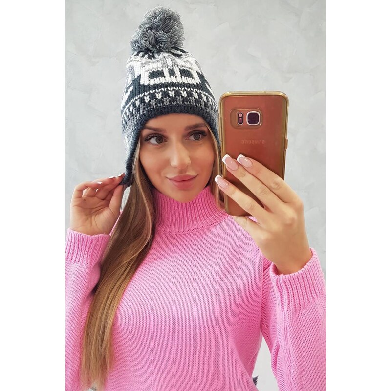 MladaModa Dámska čiapka s brmbolcom Rosa K368 biela+grafitová 46491331