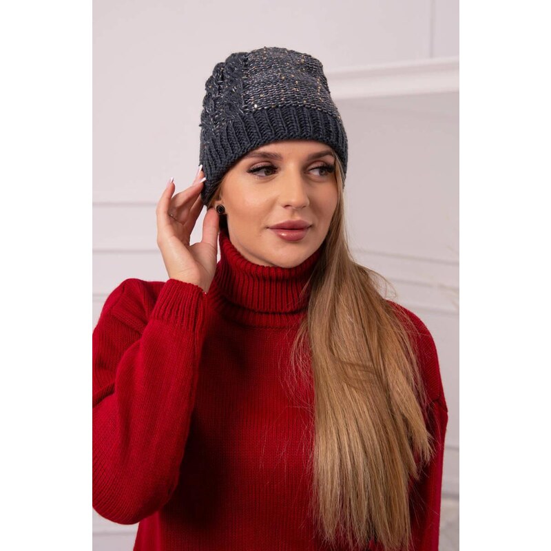 MladaModa Dámska čiapka s flitrami K359 grafitová+biela 46491351