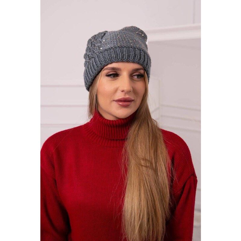 MladaModa Dámska čiapka s flitrami K359 tmavá šedá 46491348