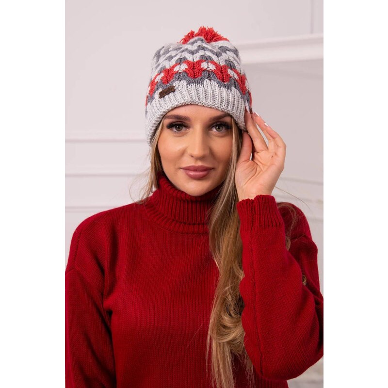 MladaModa Dámska čiapka s brmbolcom Laila K283 svetlá šedá+grafitová 46491367