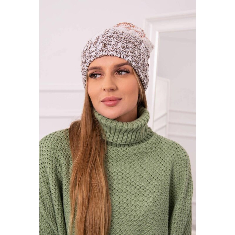 MladaModa Dámska čiapka Dolores K303 hnedá+biela+červená 46491363