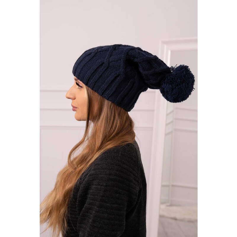 MladaModa Dámska čiapka s brmbolcom Milano K203 farba námornícka modrá 46491395