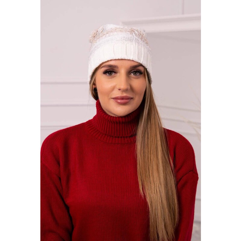 MladaModa Dámska čiapka Monika K256 tmavá béžová+ecru 46491377