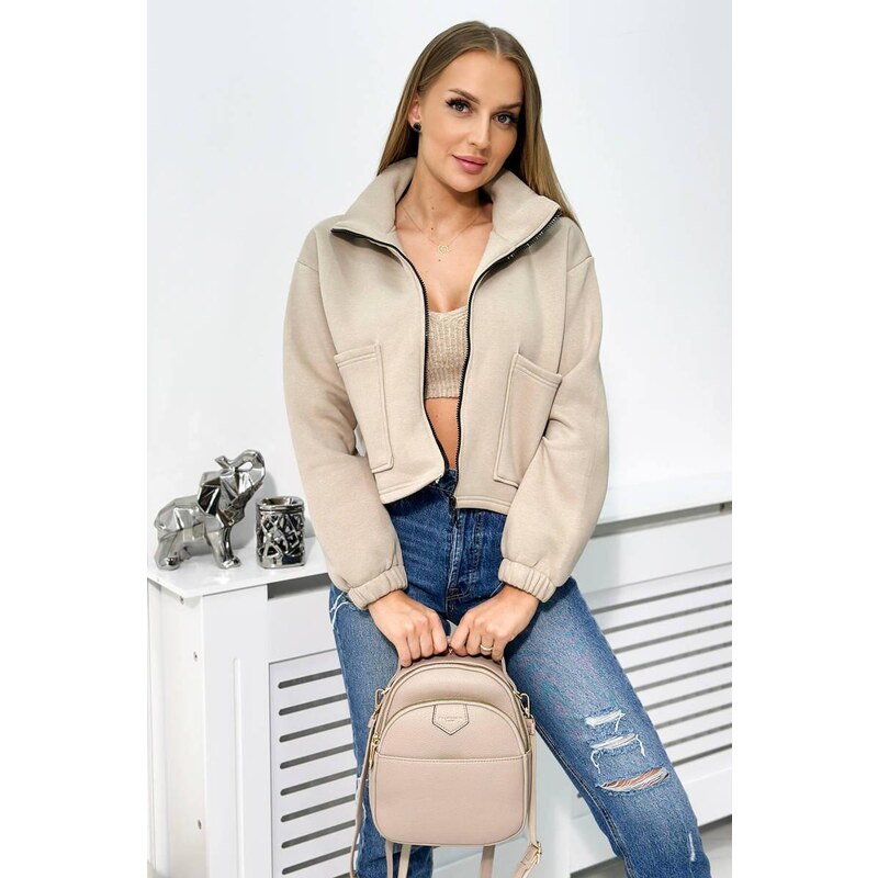 MladaModa Zateplená bavlnená mikina so zipsom model 69464 svetlá 46496314