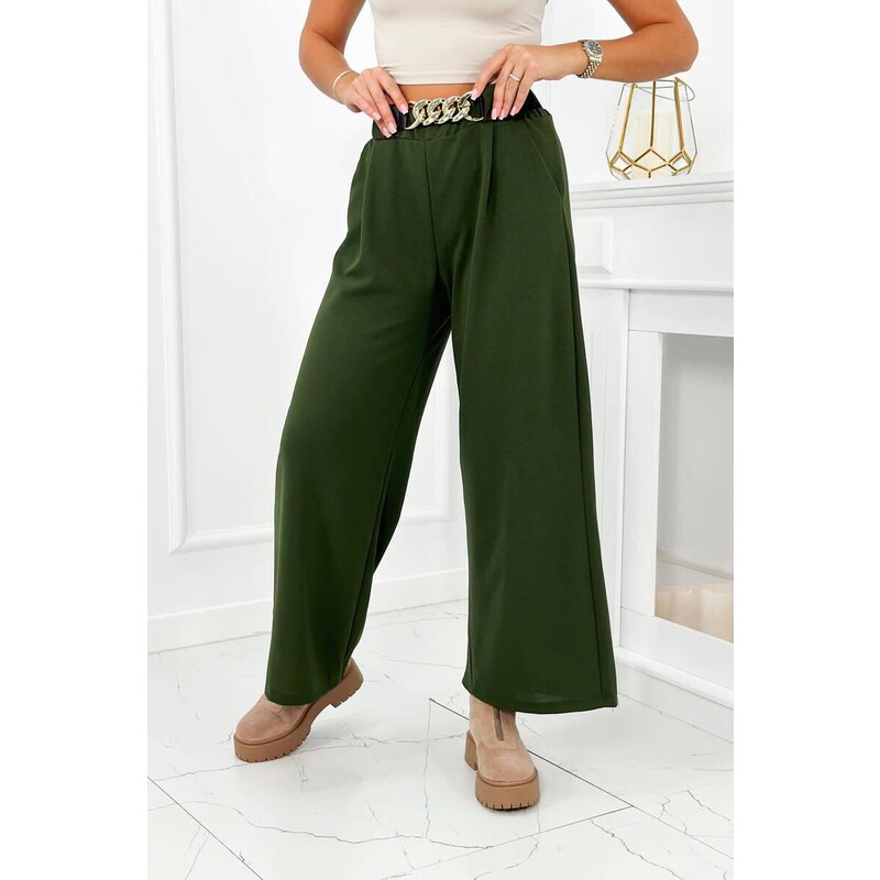 MladaModa Široké viskózové nohavice s ozdobným opaskom model 59100-28 46496322