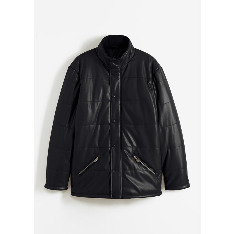 bonprix Prešívaná bunda v koženom vzhľade, farba čierna