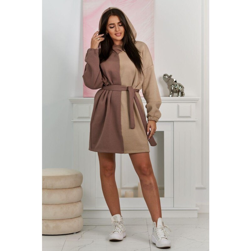 MladaModa Zateplená dvojfarebná mikina s viazaním v páse model 9586 46519914