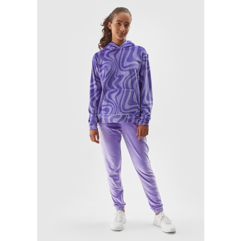 4F Dievčenské velúrové nohavice typu jogger- fialové