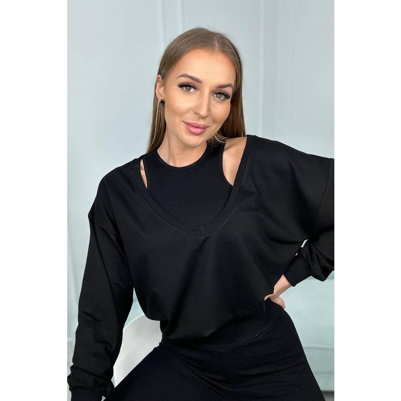 MladaModa 3-dielny set mikina + top + legíny model 9441 čierny 46535237