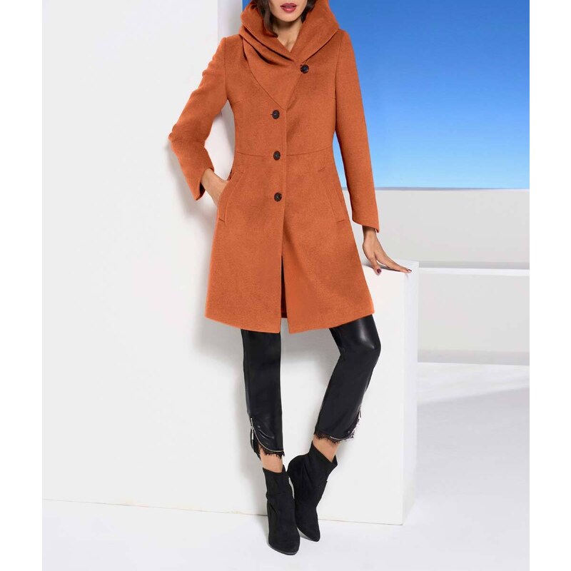 Ashley Brooke Vlnený kabát s kapucňou, oranžový