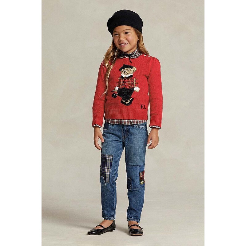 Detský bavlnený sveter Polo Ralph Lauren červená farba