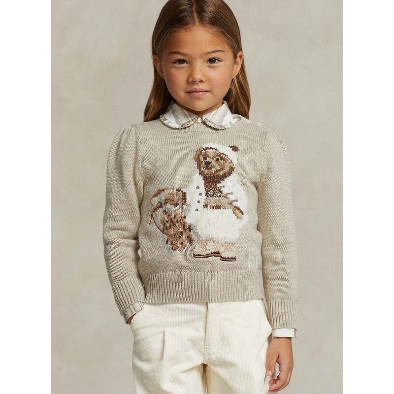Detský bavlnený sveter Polo Ralph Lauren béžová farba