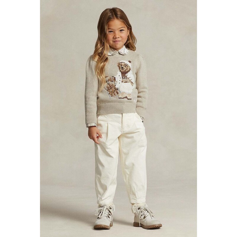 Detský bavlnený sveter Polo Ralph Lauren béžová farba