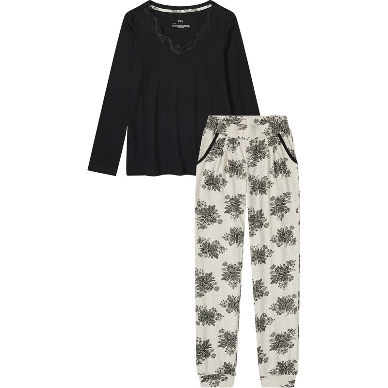 bonprix Pyžamo s decentnou čipkou, farba čierna 46551836