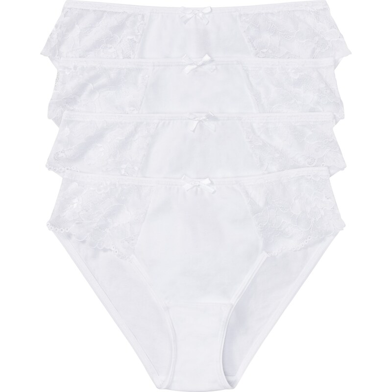 bonprix Nohavičky (4 ks) s čipkou, farba biela 46551868