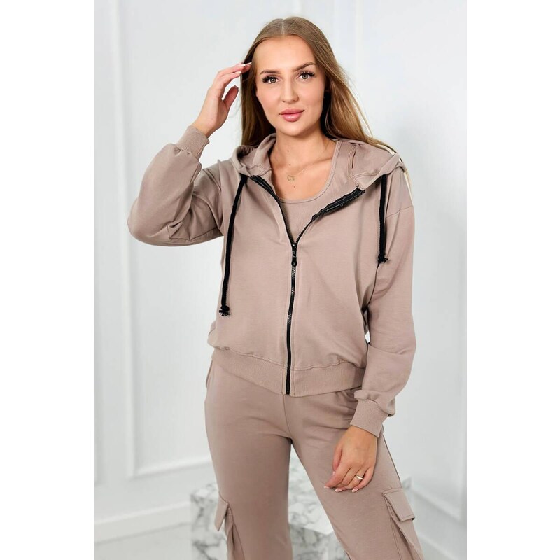 MladaModa 3-dielna súprava mikiny, topu a teplákov model 9588 tmavá 46552262