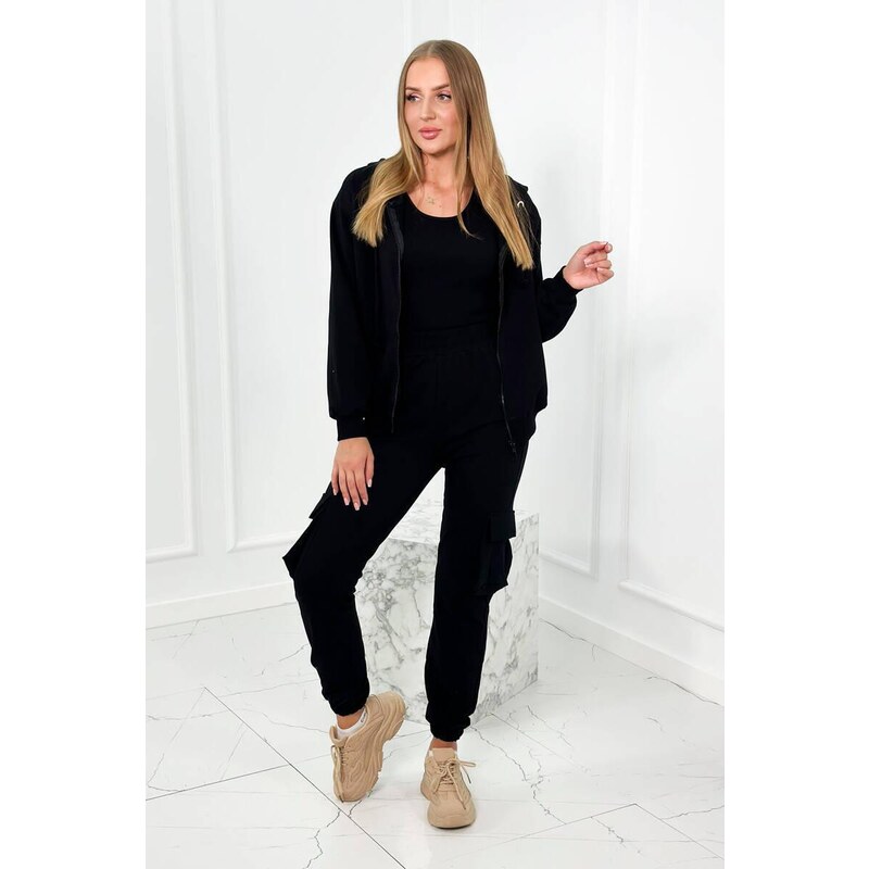 MladaModa 3-dielna súprava mikiny, topu a teplákov model 9588 čierna 46552264