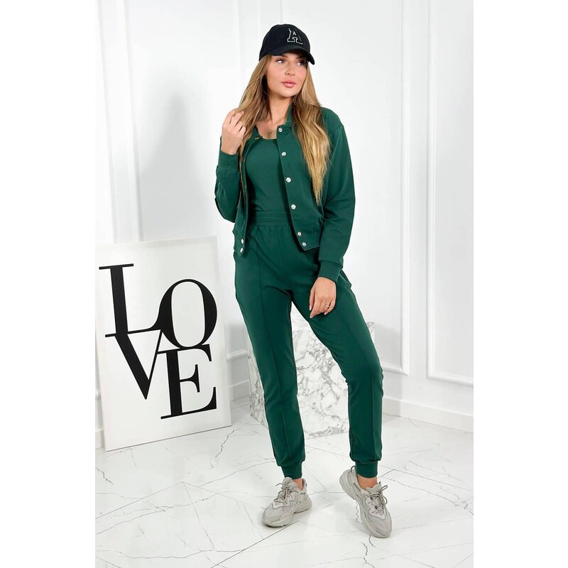 MladaModa 3-dielna súprava mikiny, topu a legín model 7161 zelená 46552329