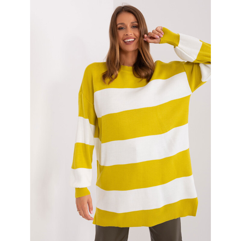 Oversize dámsky pásikavý sveter Reta žltý