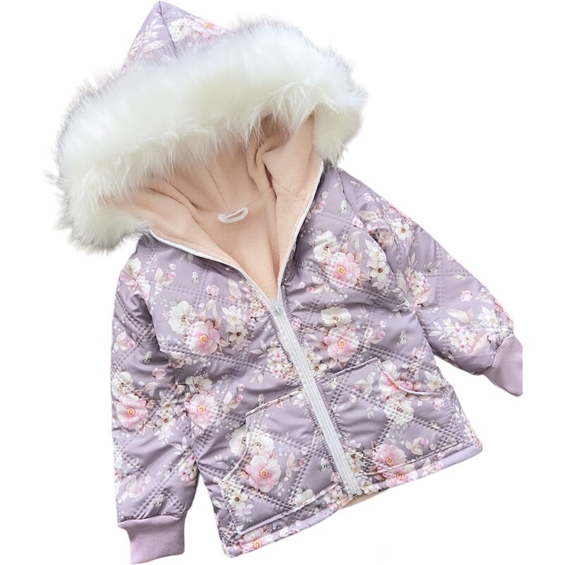 ZuMa Style Dievčenská zimná bunda - ĽALIOVÉ KVETY - 134, Fialová