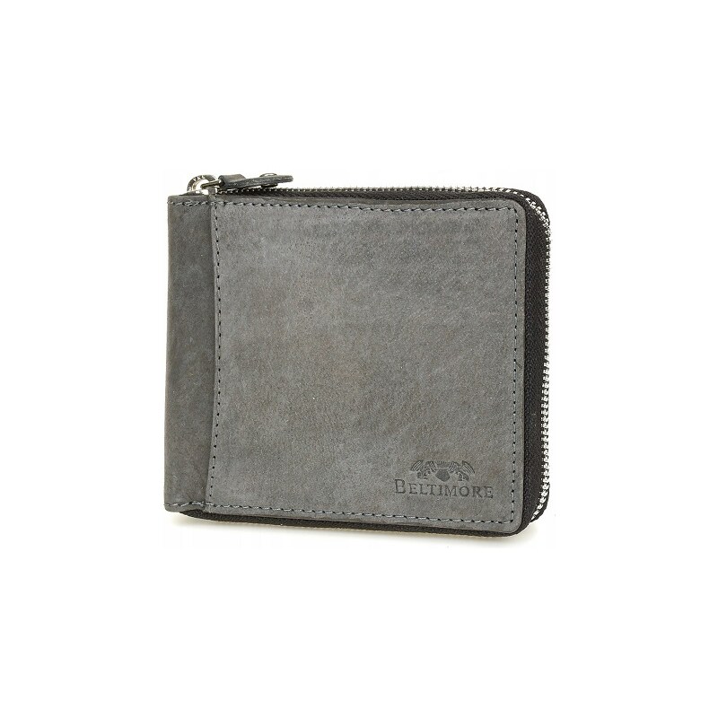 Pánska kožená horizontálna peňaženka Beltimore na zips, sivá