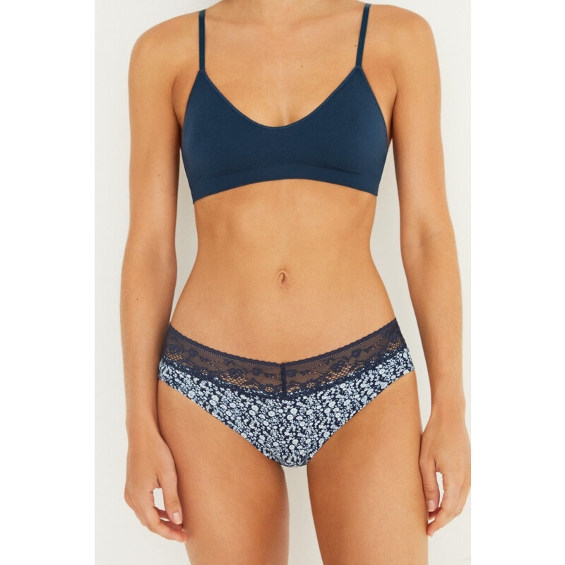 womensecret Bavlnené široké nohavičky so stredne modrou potlačou 46571451