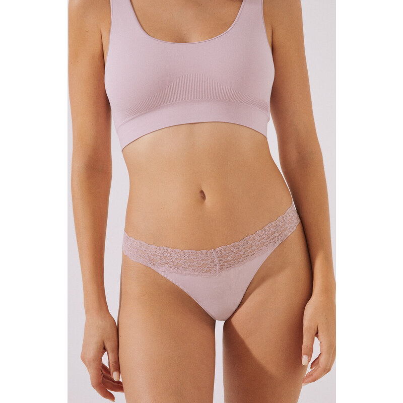 womensecret Ružové tangá z mikrovlákna s čipkou 46571463