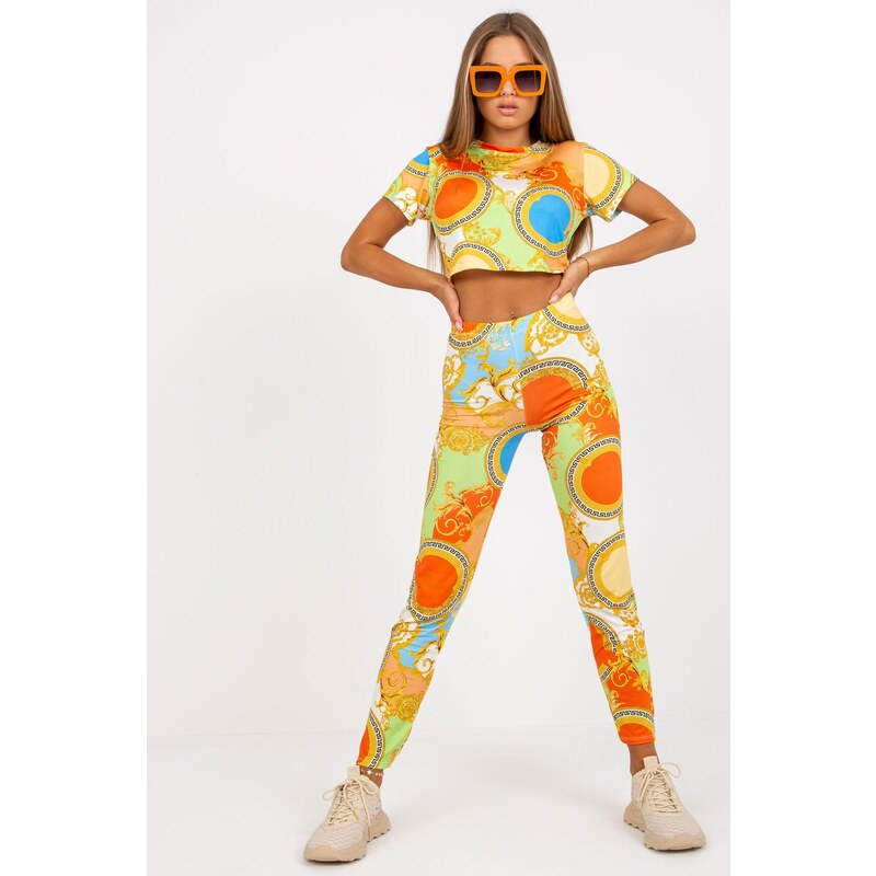 MladaModa Viacfarebná crop-topová súprava model 83288 oranžová 49210520