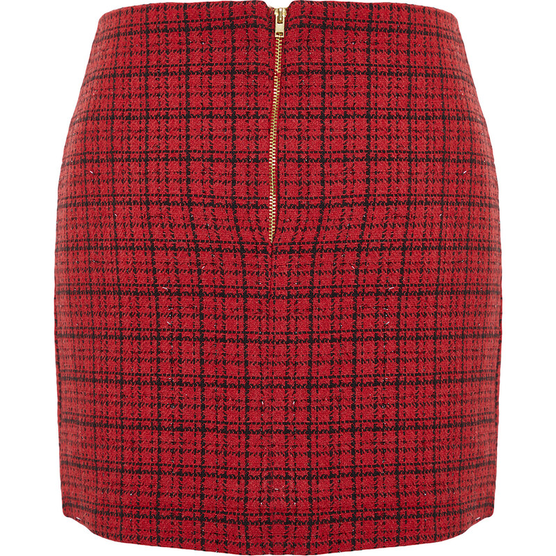 Trendyol Collection Červená prémiová vysokokvalitná tkaná mini sukňa z tvídovej tkaniny