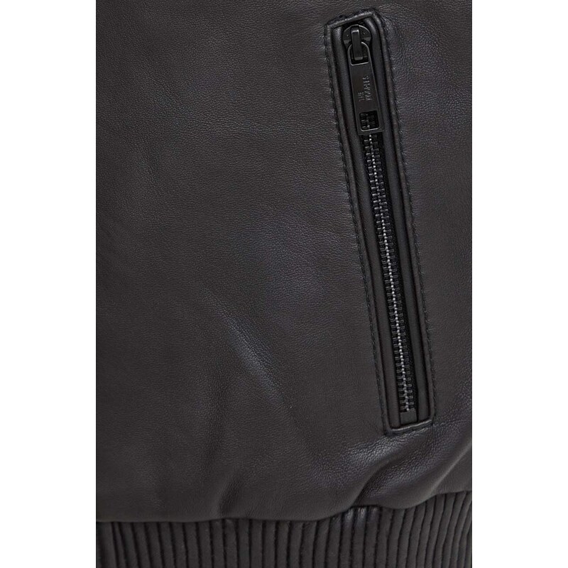 Kožená bunda The Kooples dámska, čierna farba, prechodná