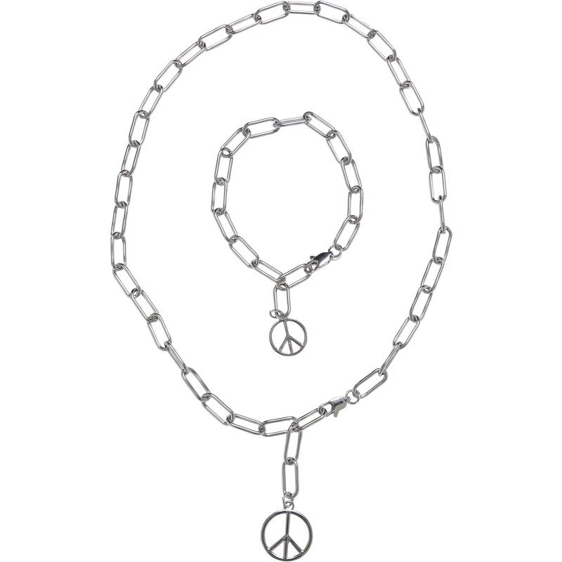 Urban Classics Y Chain Peace Necklace and Bracelet - Silver Color 50603465
