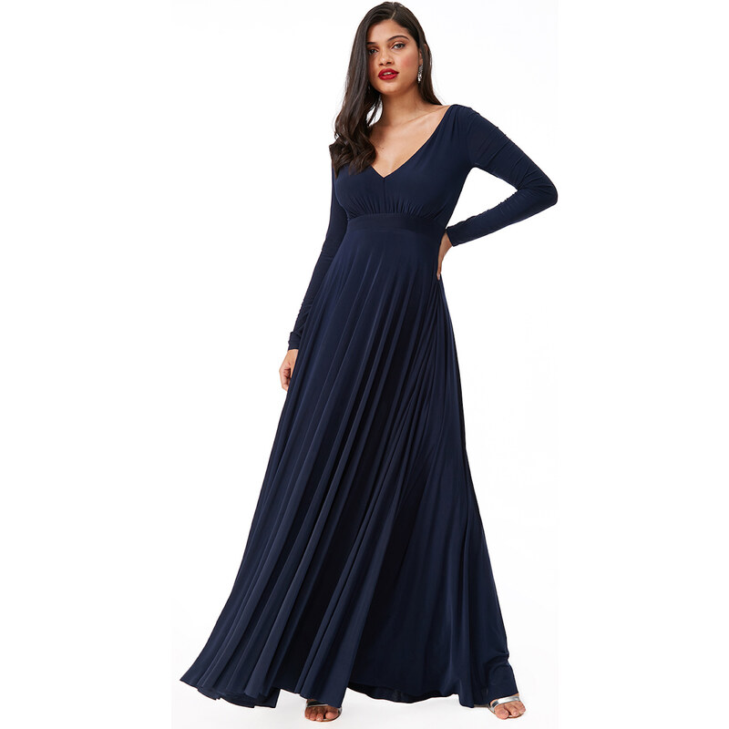 miadresses.sk Tmavomodré dlhé spoločenské šaty s rukávmi 46667772