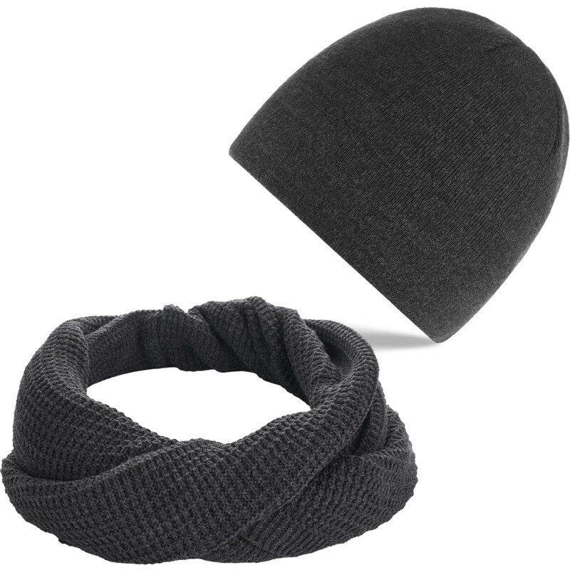 Paolo Peruzzi Pánska súprava čiapka + nákrčník ZES-26-GR | grafit ZES 46668257