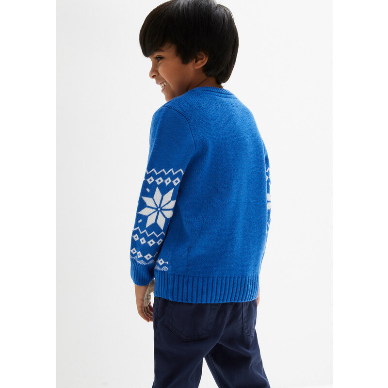 bonprix Pletený pulóver, bavlnený, chlapčenský, farba modrá, rozm. 152/158