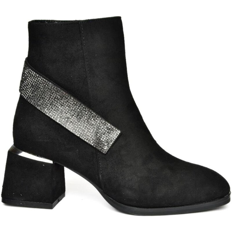Fox Shoes R241442202 Black Suede Women's Boots with Stones Accessorised, Thick Heels