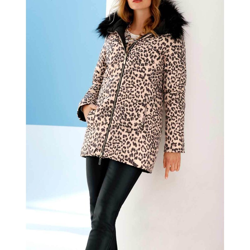 Ashley Brooke Obojstranná páperová bunda, leopard-čierna