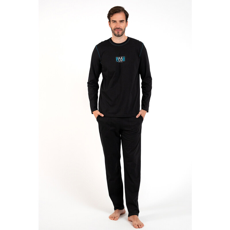 Italian Fashion Pánske bavlnené pyžamo dlhé Club čierne, Farba čierna 46708328