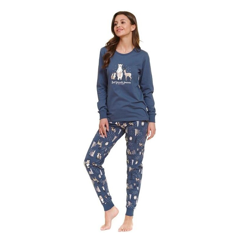 DN Nightwear Dámske pyžamo Best friends s lesnými zvieratkami modré