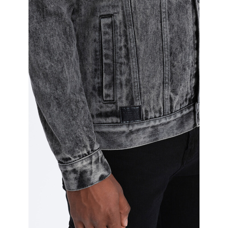 Ombre Clothing Pánska džínsová bunda katana - tmavosivá V5 OM-JADJ-0123