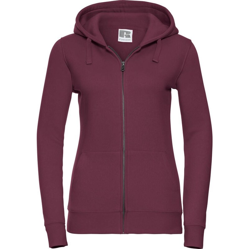 Burgundy womens sweatshirt with hood and zipper Authentic Russell 50513462