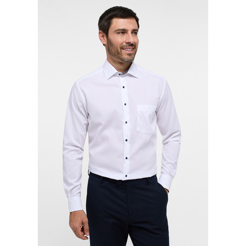 ETERNA Modern Fit pánska ľahká biela košeľa s kontrastom Non Iron popelín